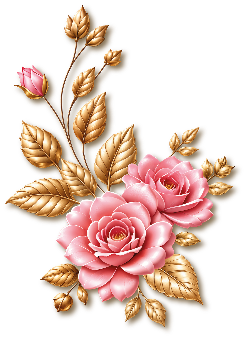 The standalone floral artwork in metallic gold: roses and leaves