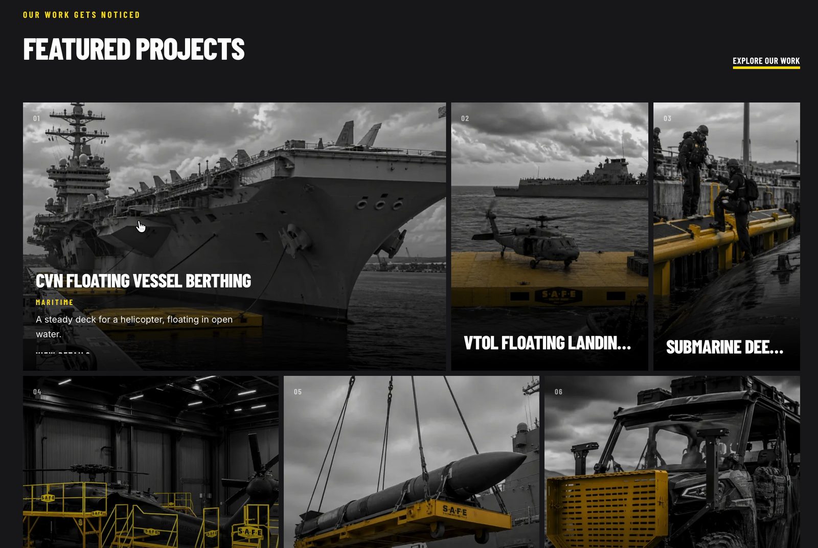 The Featured Projects grid on the S.A.F.E. homepage